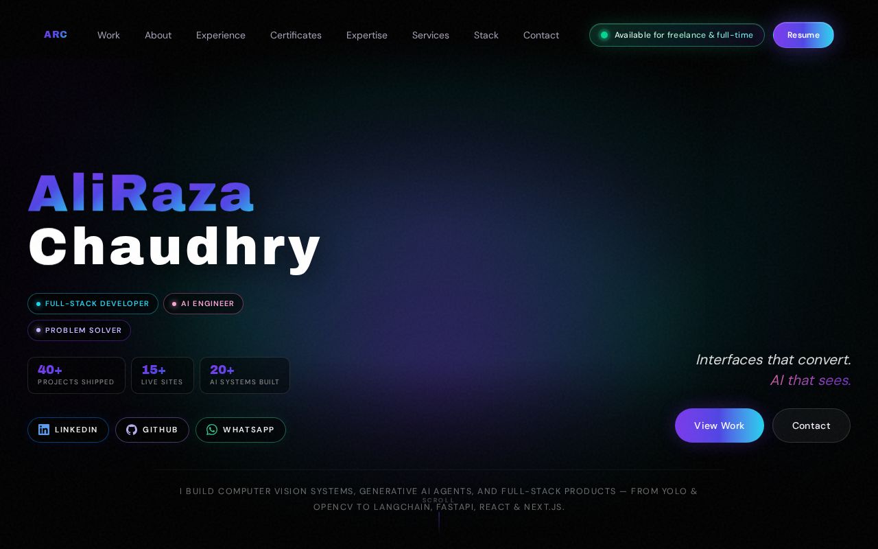Preview of Portfolio website for Ali Raza Chaudhry — AI/ML Engineer & Computer Vision