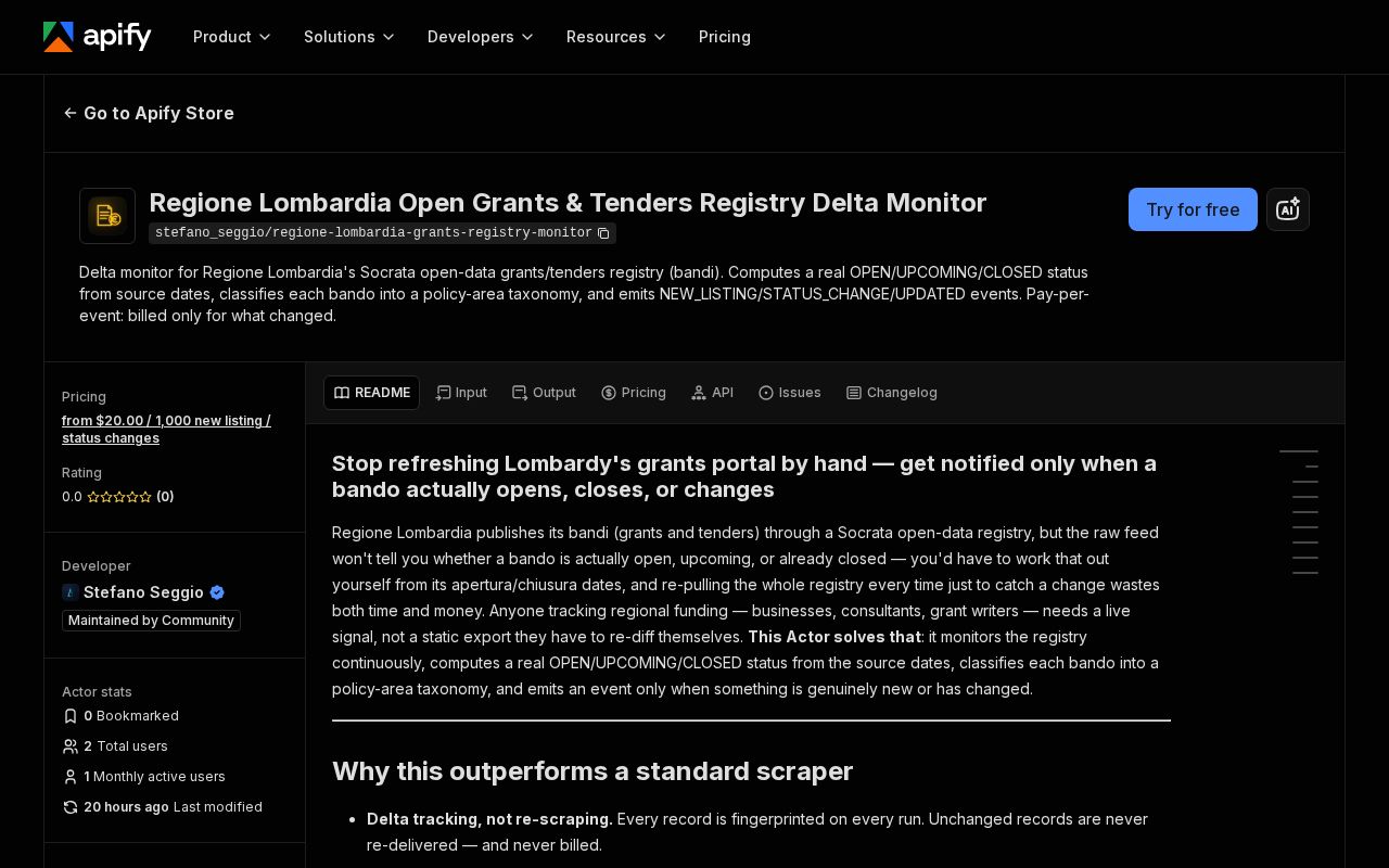 Preview of Regione Lombardia Grants Registry Monitor
