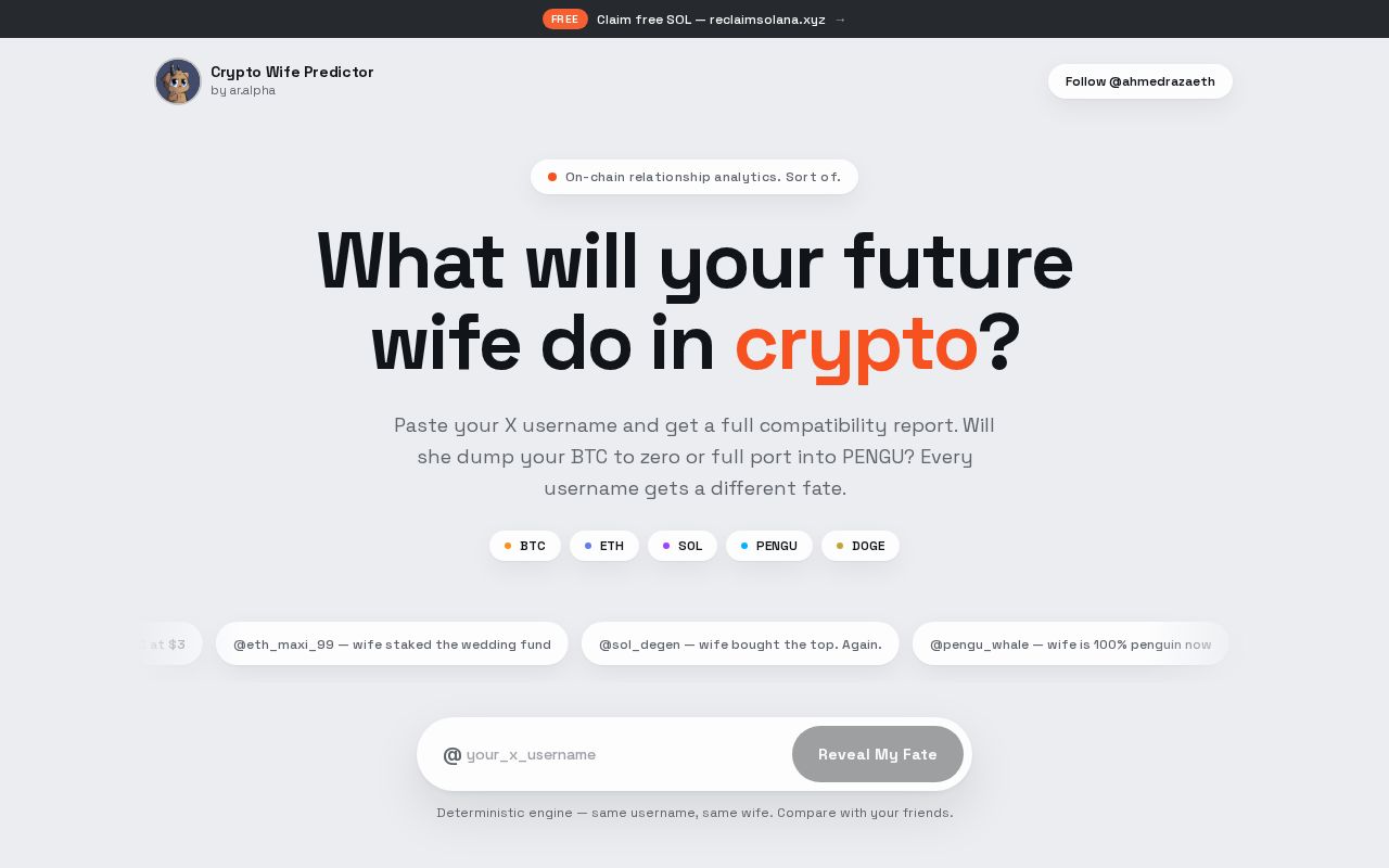 Preview of Crypto Wife Predictor