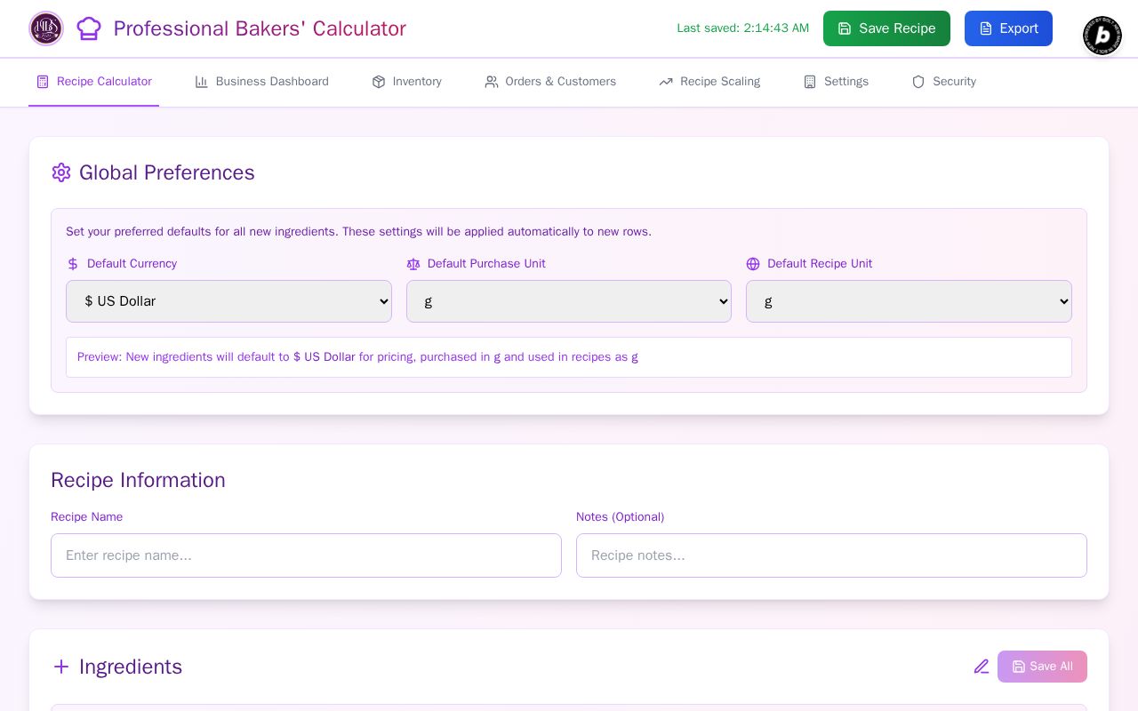 Preview of Professional Bakers' Price Calculator