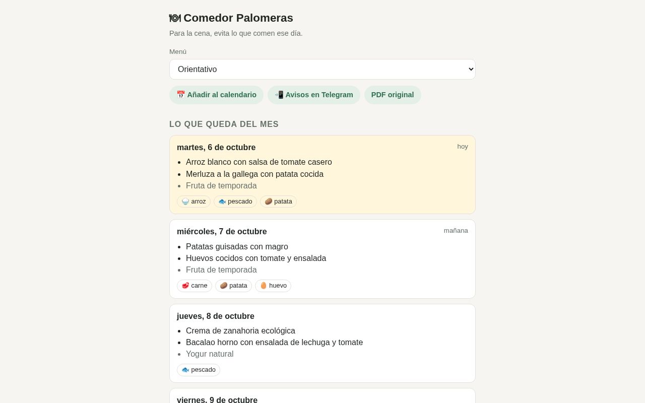 Preview of Menu Comedor Palomeras