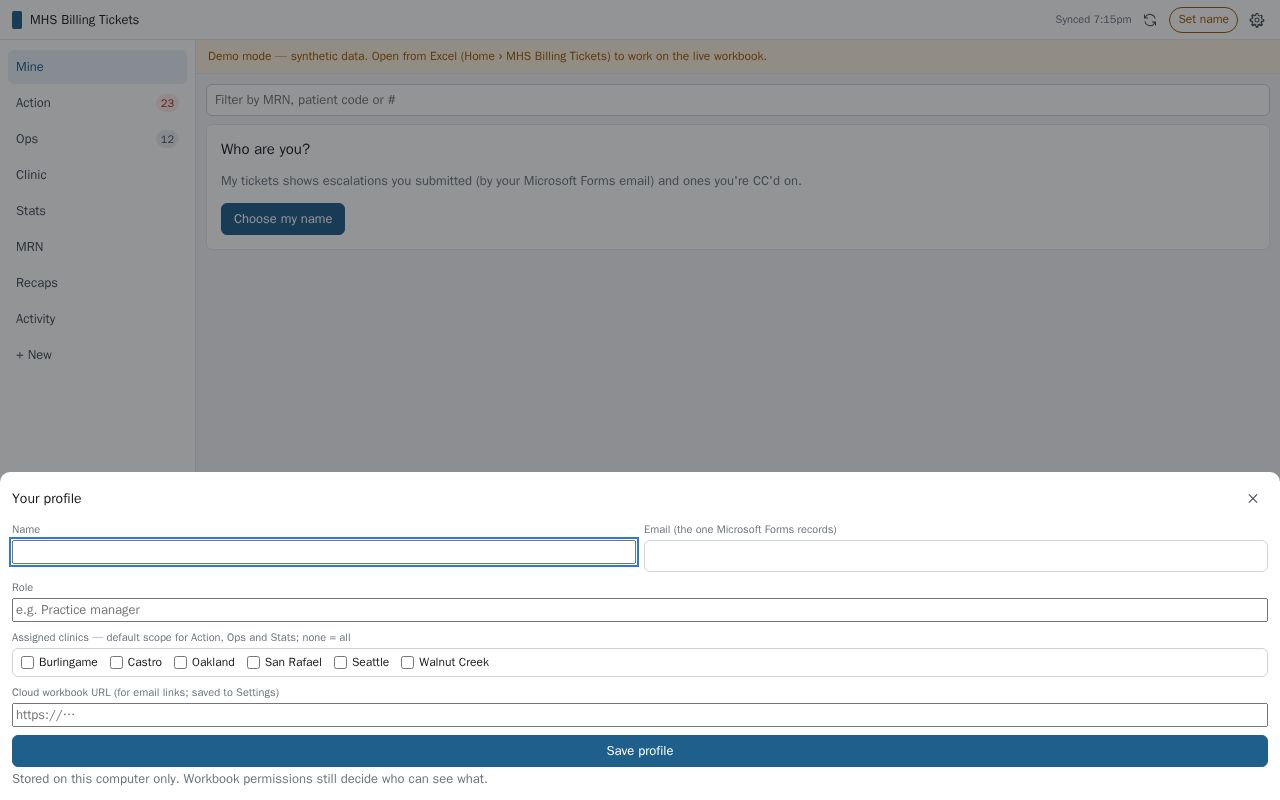 Preview of Mhs Billing Excel Addin