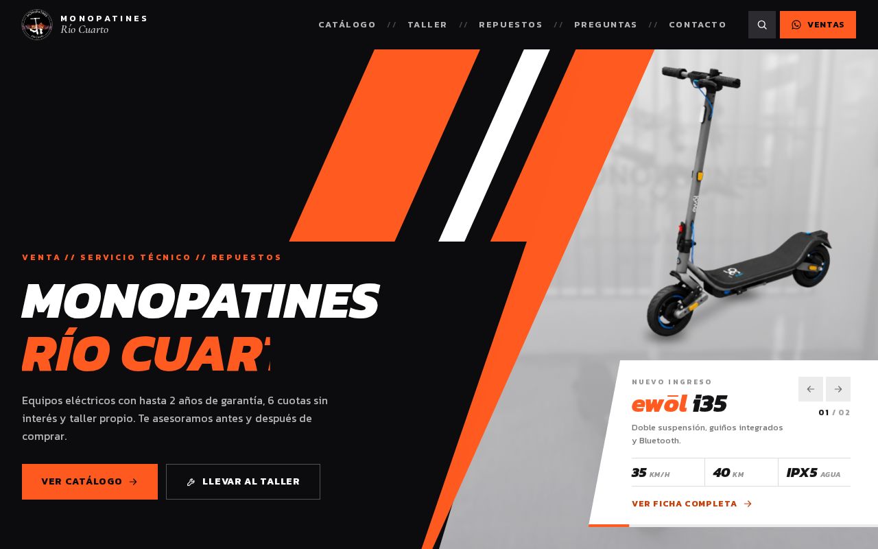 Preview of Landing con catálogo para Monopatines Río Cuarto: venta, servicio técnico y repuestos