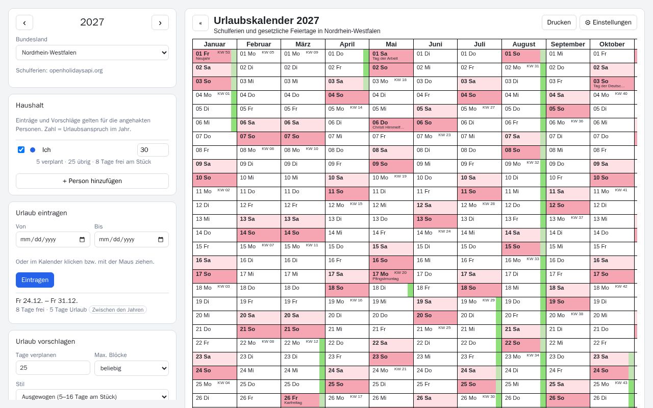 Preview of Urlaubskalender 2027