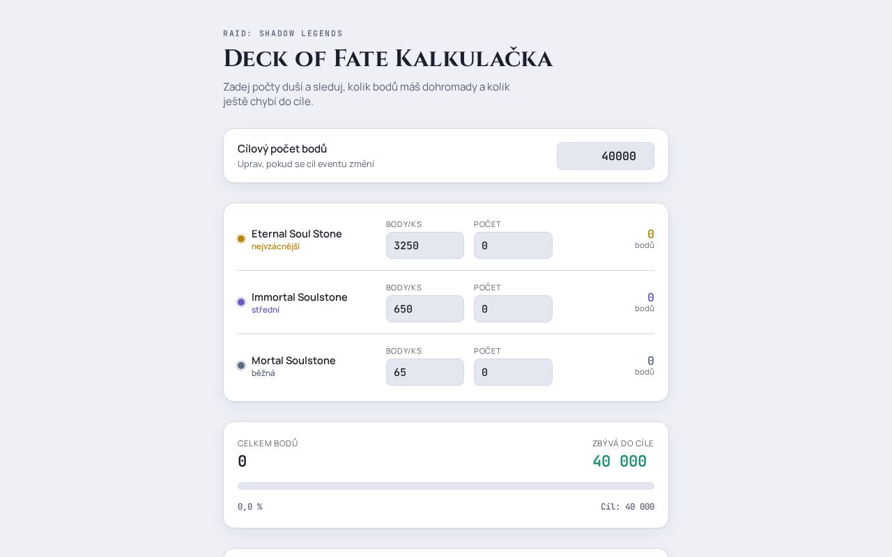 Preview of Kalkulačka bodů pro event Deck of Fate v RAID: Shadow Legends