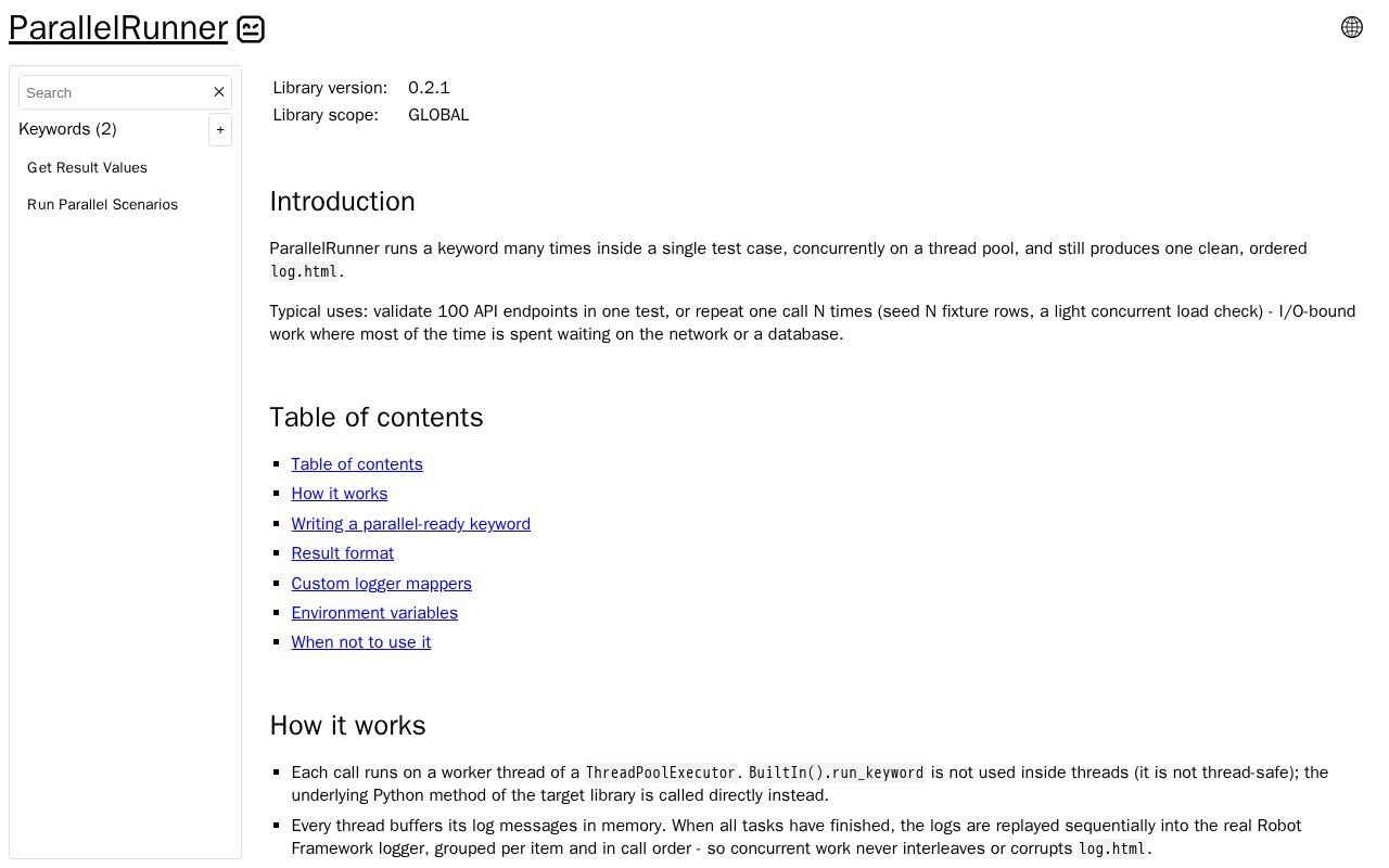 Preview of Robotframework Parallelrunner