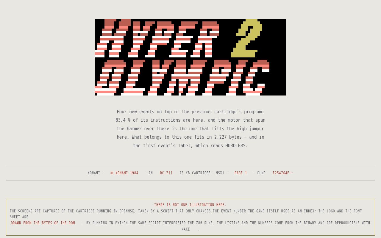 Preview of Hyper Olympic 2 (Konami RC-711, MSX1): commented, byte-for-byte reproducible disassembly