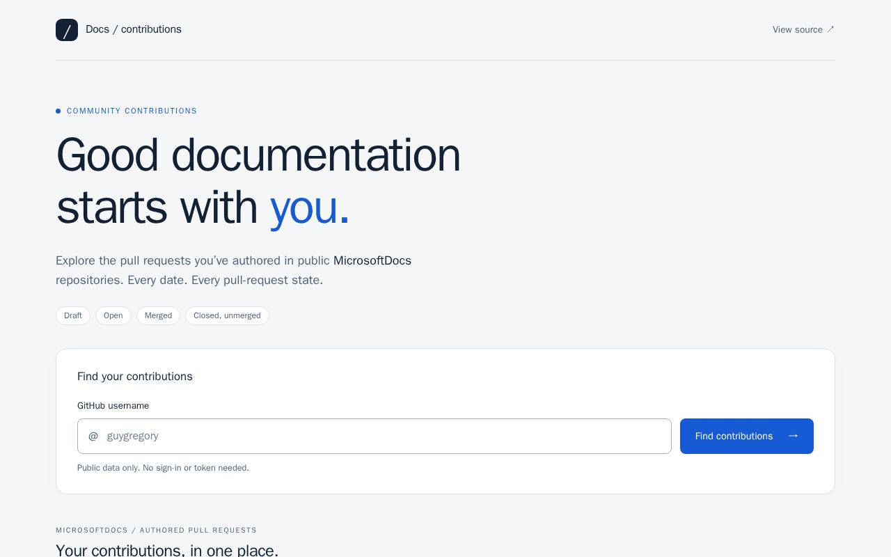Preview of Microsoftdocs Contributions
