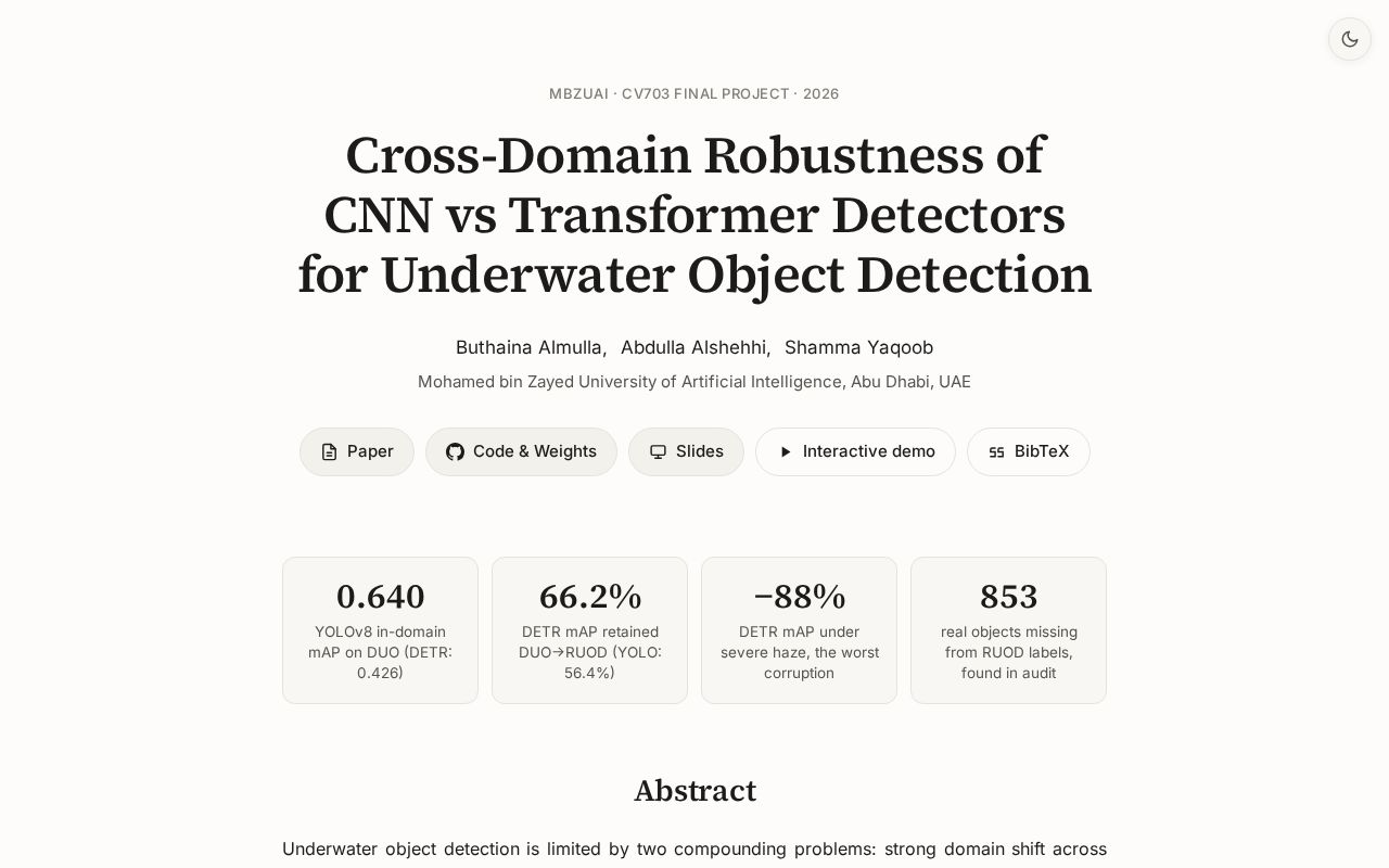 Preview of Underwater Detection Robustness