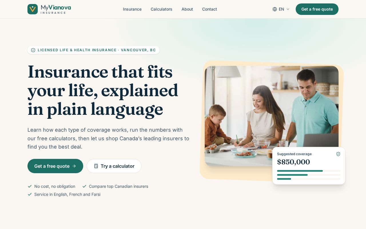 Preview of MyVianova Insurance