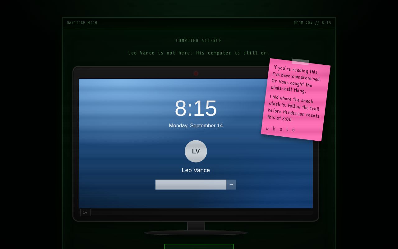 Preview of Station 14, a browser-literacy game set at Oakridge High.