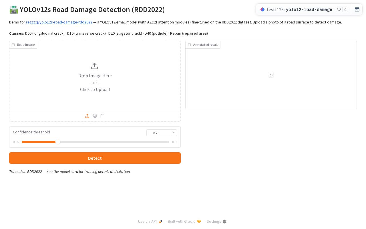 Preview of YOLOv12s Road Damage Detection