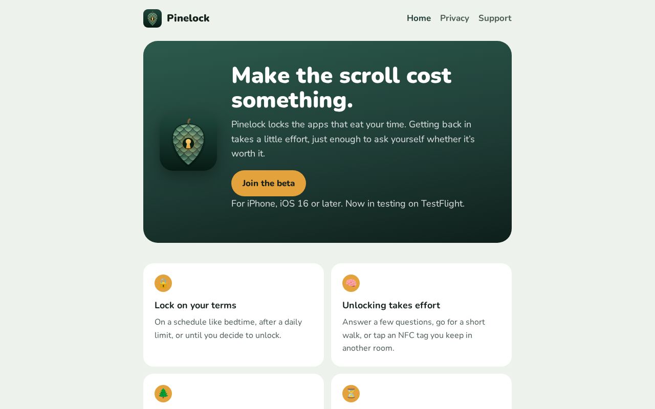 Preview of Pinelock: lock the apps that eat your time