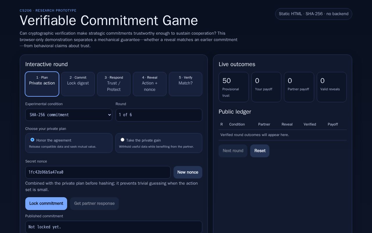 Preview of Verifiable Commitment Game