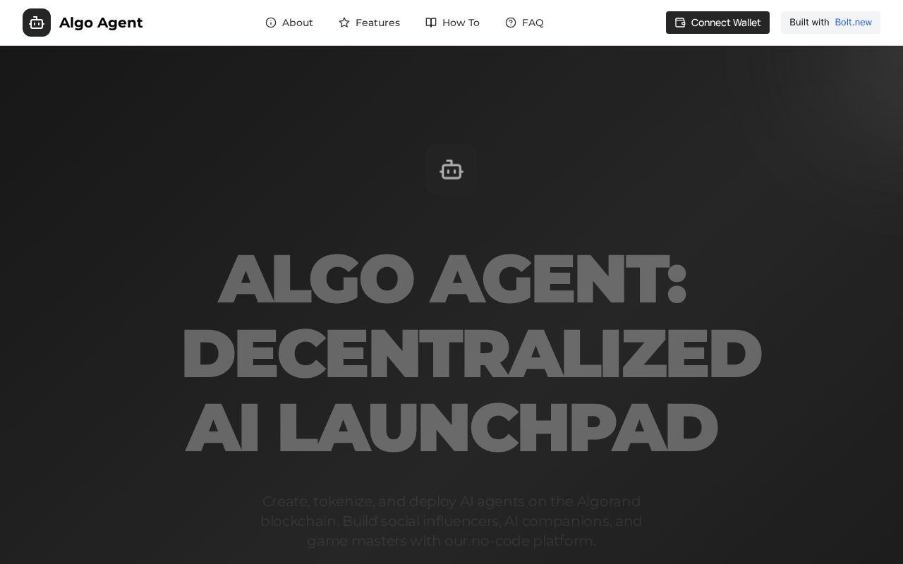 Preview of Algo Agent - Decentralized AI Agent Launchpad