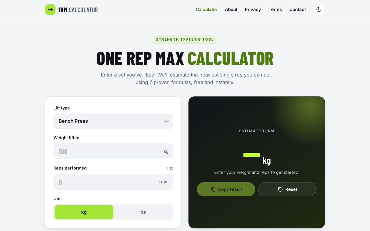 Preview of One Rep Max Calculator