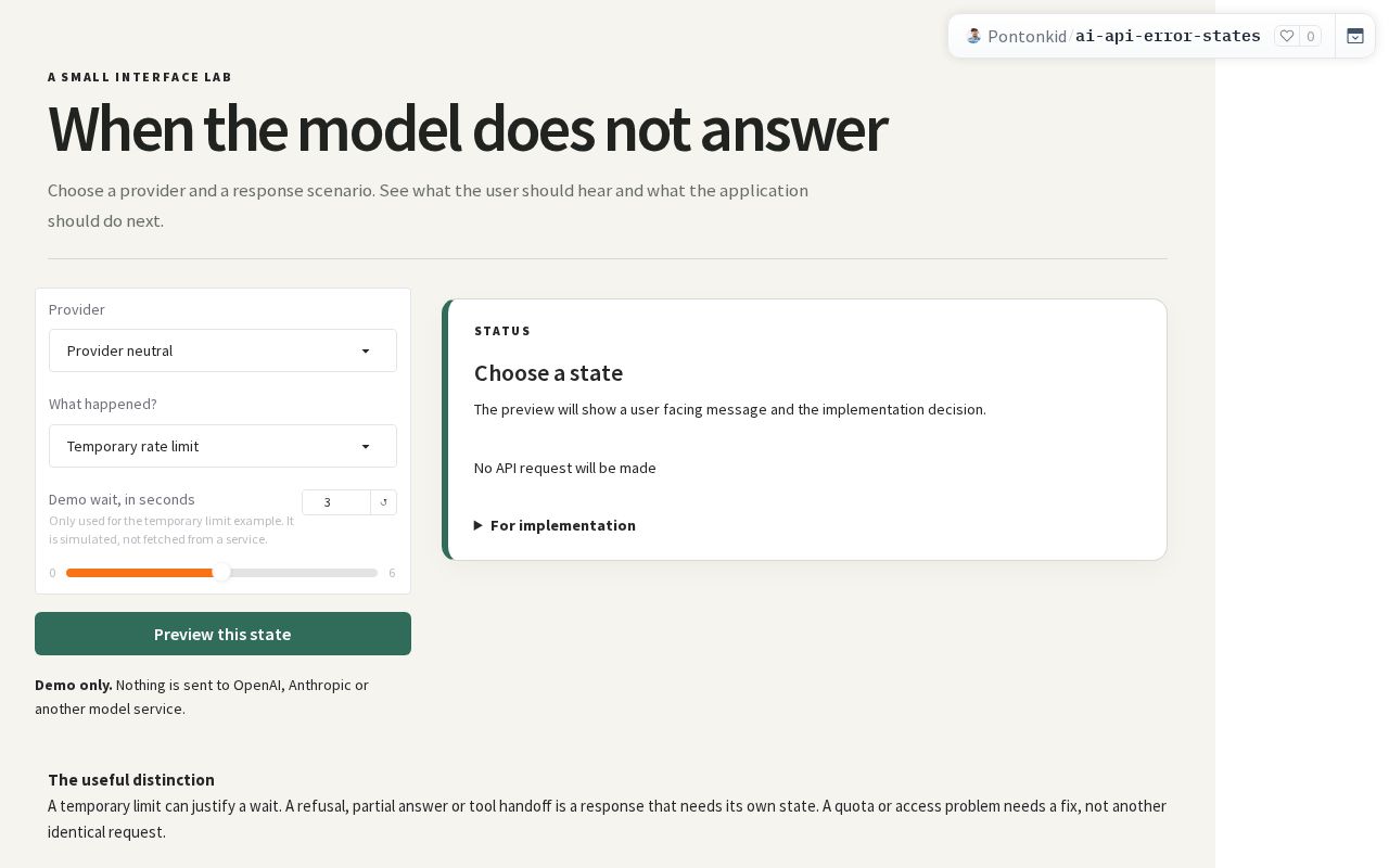 Preview of AI API Error States