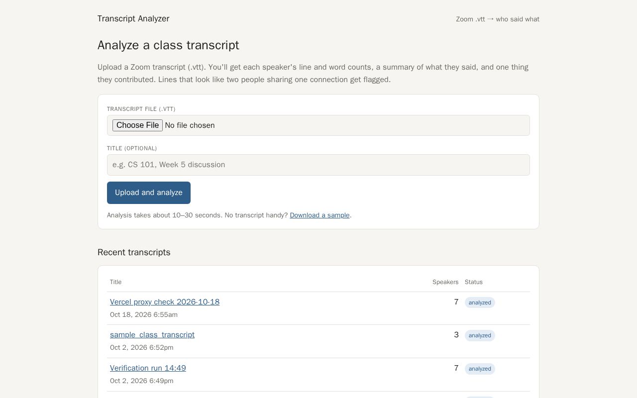 Preview of Transcript Analyzer