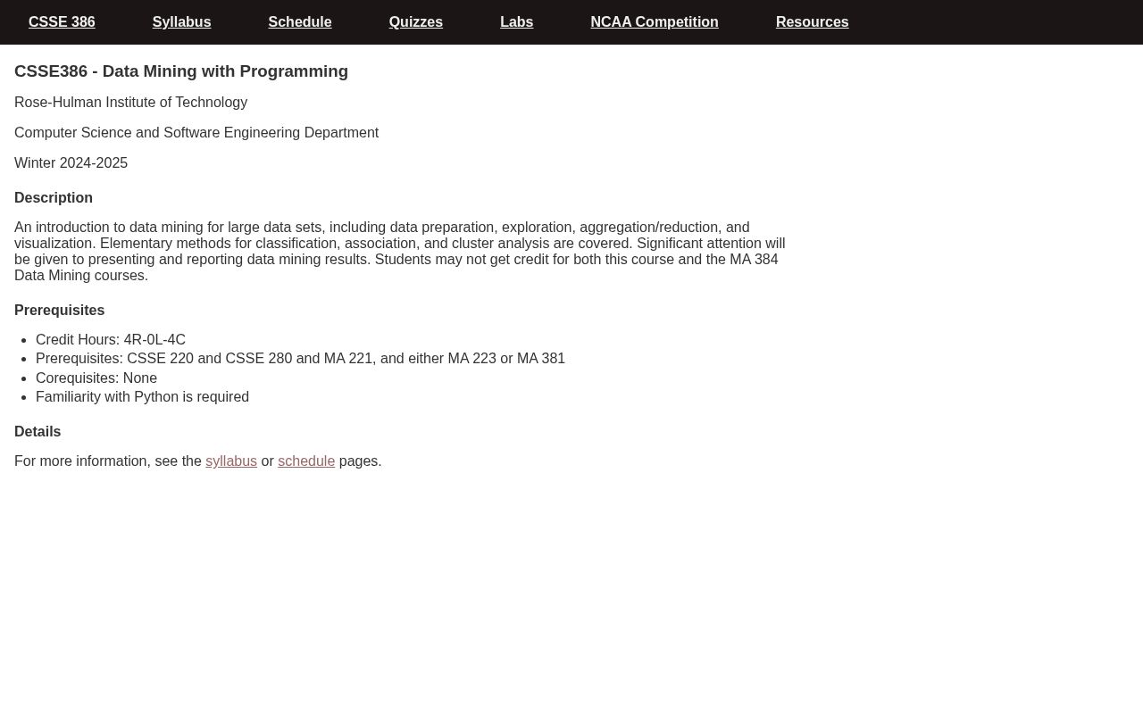 Preview of Student-facing course site