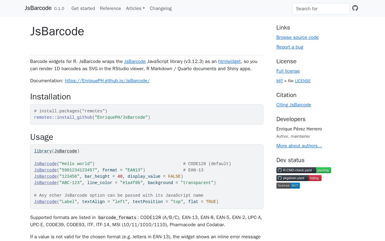 Preview of JsBarcode