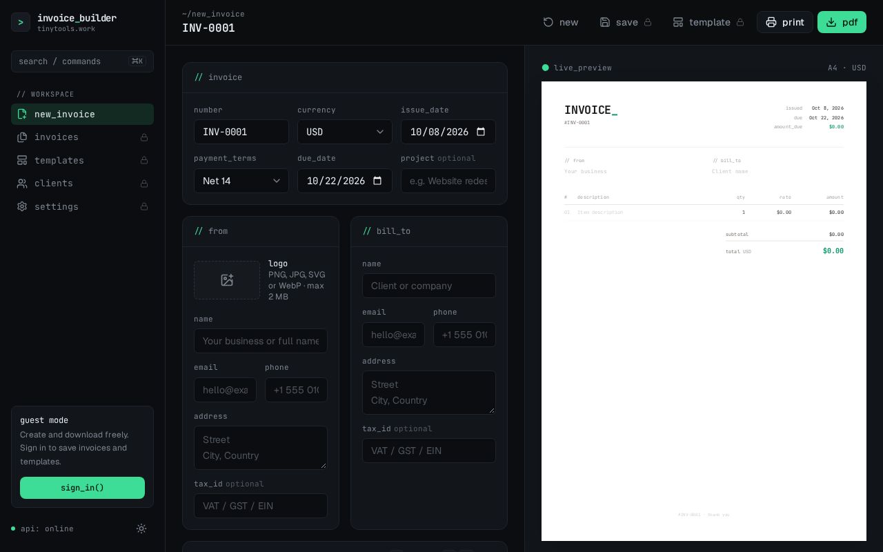 Preview of Invoice Builder