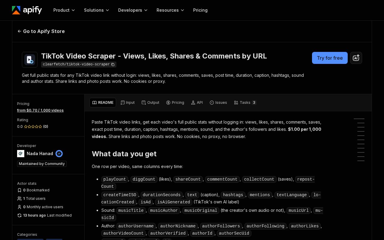 Preview of Tiktok Video Scraper