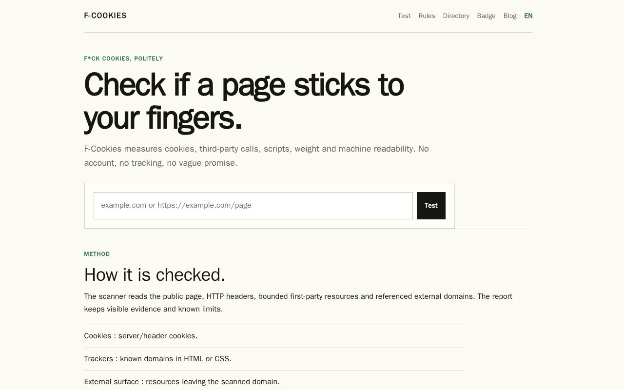 Preview of F Cookies Scanner