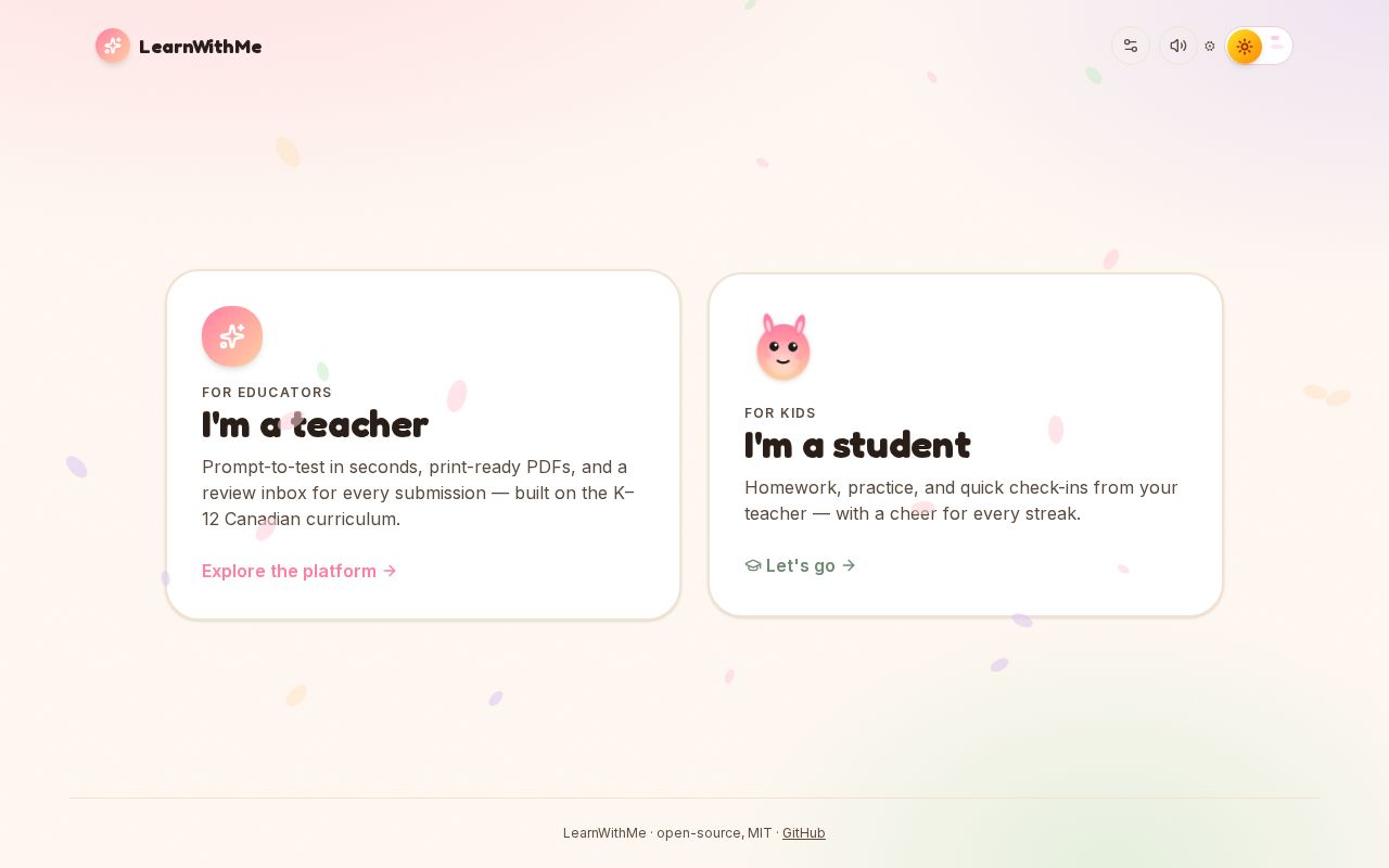 Preview of Tests, built for teachers — a K-12 Canadian curriculum test generator with AI helper.