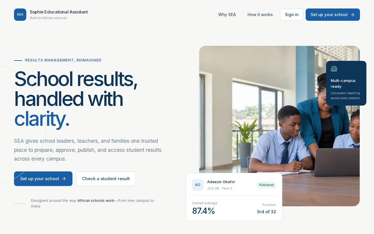 Preview of Sophie Education Assistance result platorm