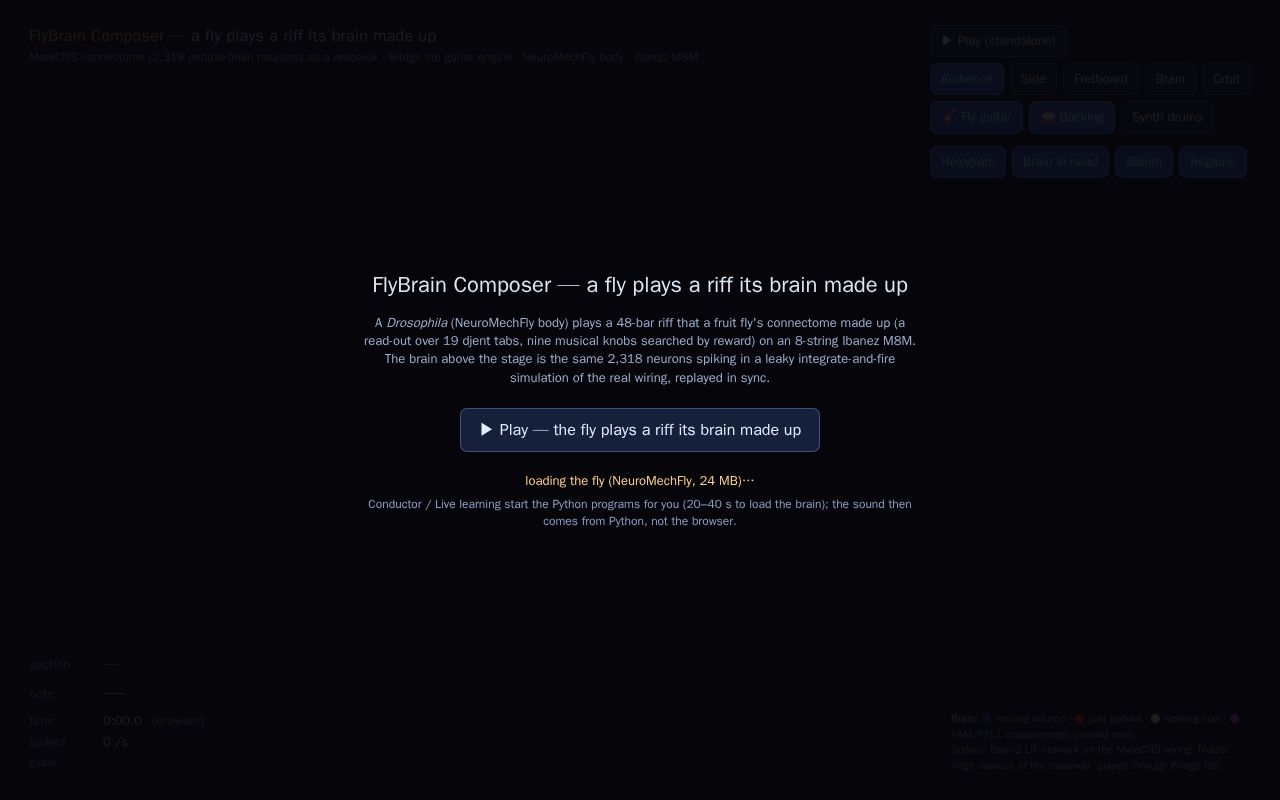 Preview of FlyBrain Composer — the fly plays a riff it made up