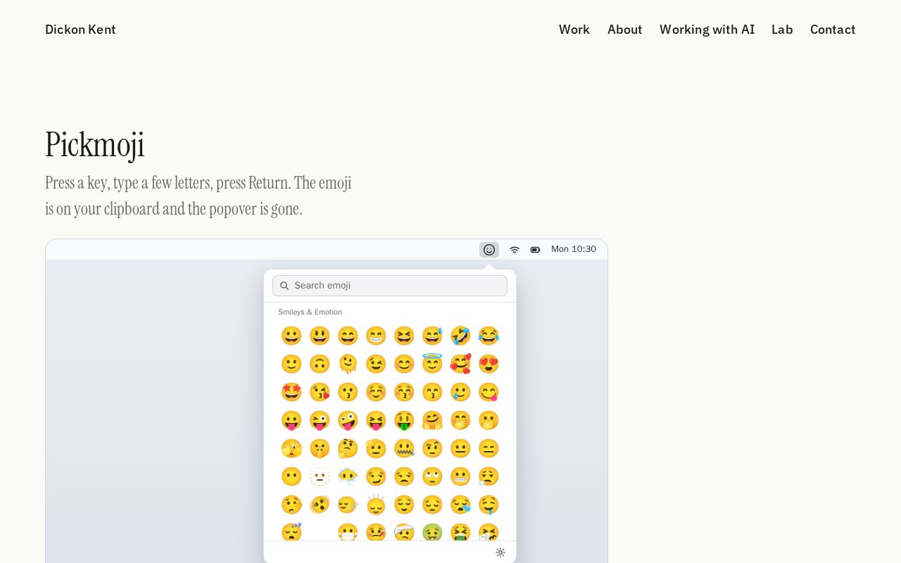 Preview of A macOS menu bar emoji picker. Press a key, type a few letters, press Return.