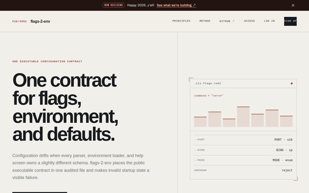 Preview of Flags-to-environment contracts, implementations, and conformance tooling.