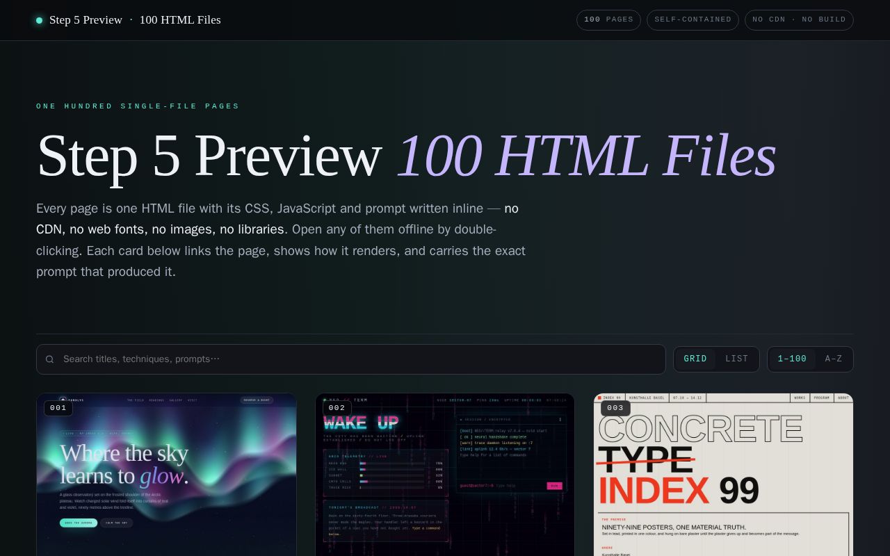 Preview of Step 5 Preview 100 HTML Files