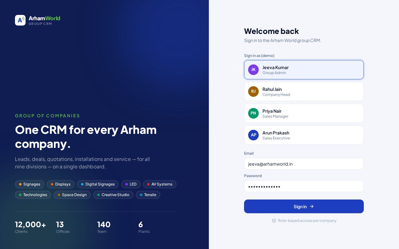 Preview of Arham World CRM