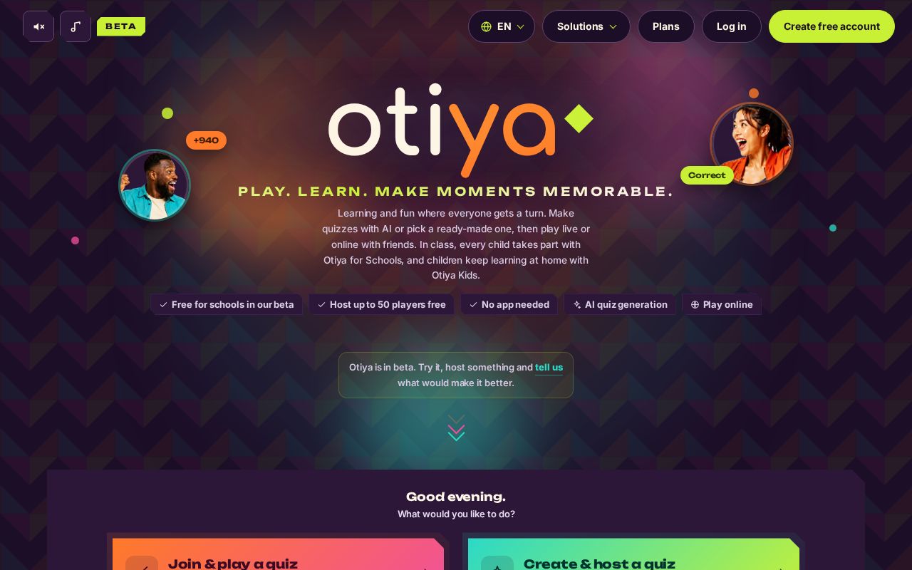 Preview of otiya, turn any room into a live quiz or prize draw