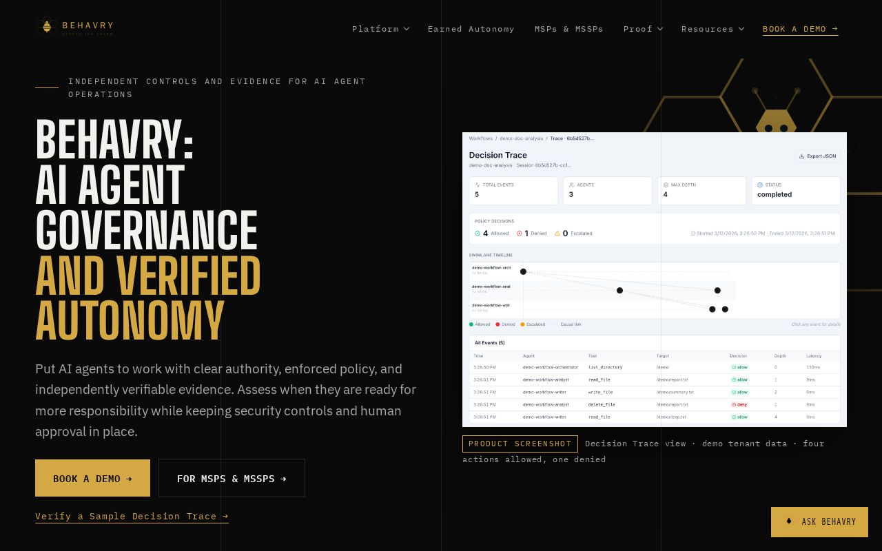 Preview of Behavry: AI Agent Governance and Verified Autonomy