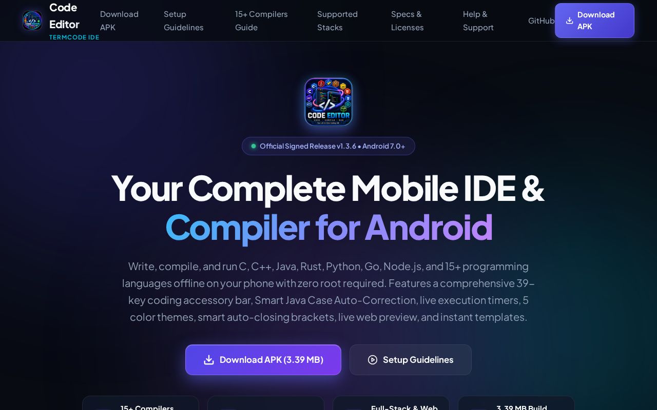 Preview of Code Eidter Apk Website