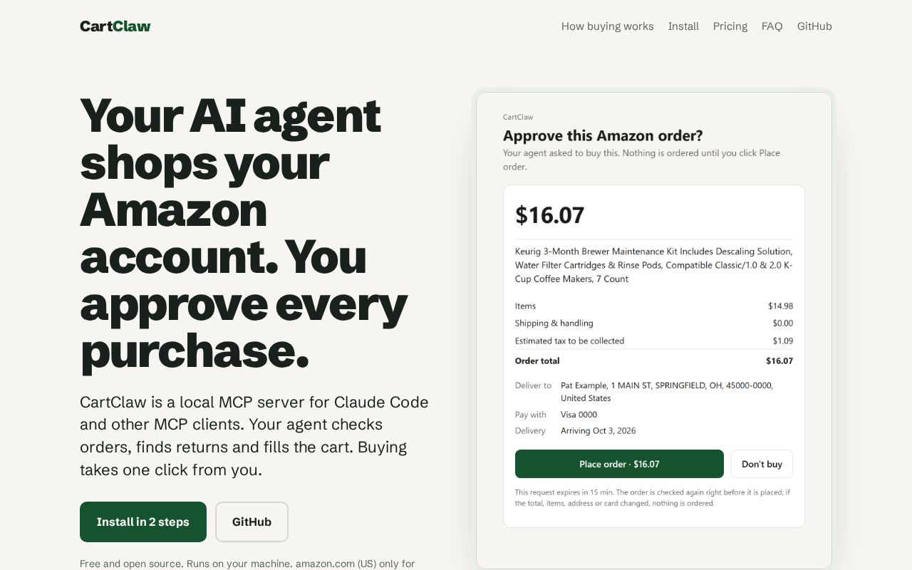 Preview of CartClaw: AI shopping assistant and Amazon MCP server
