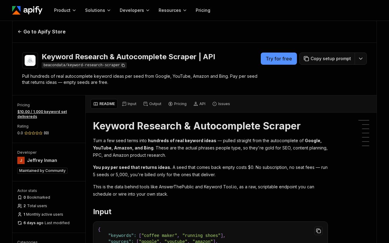 Preview of Keyword Research & Autocomplete Scraper API