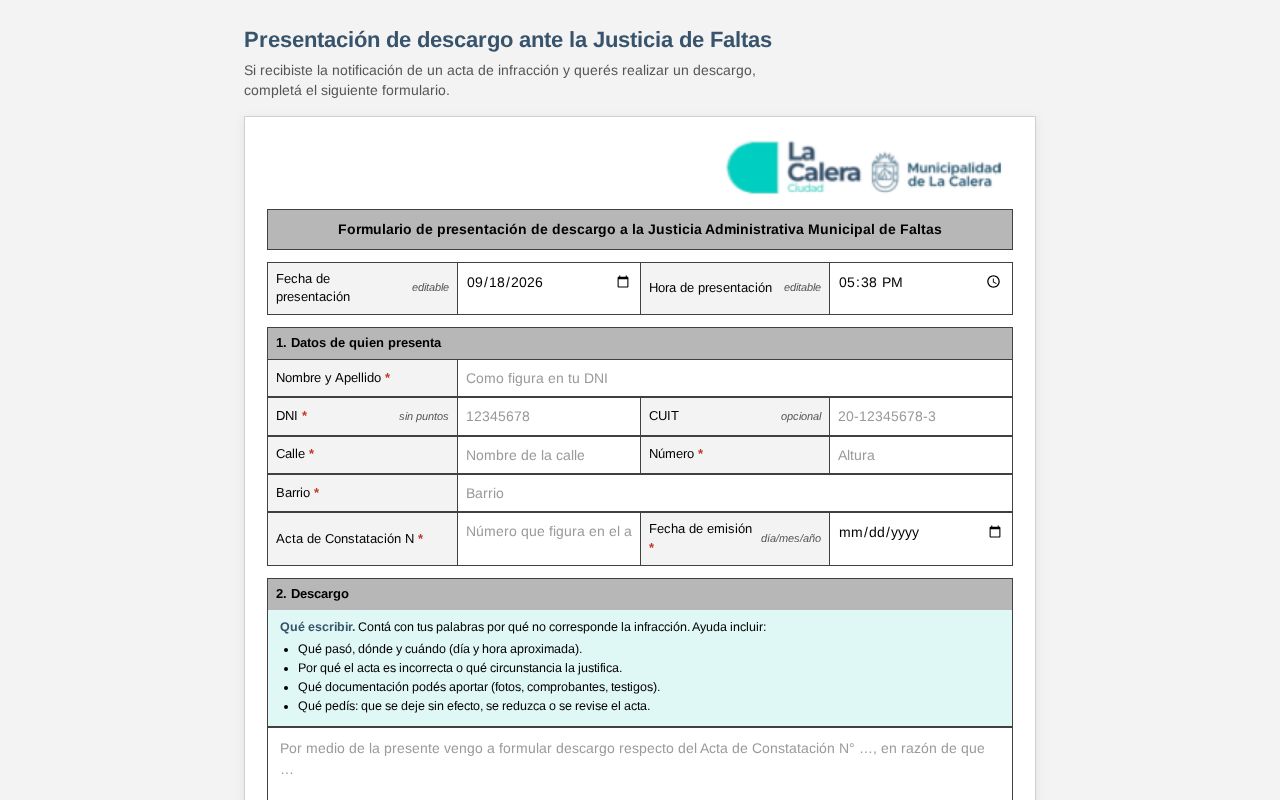 Preview of Descargo Faltas Lacalera
