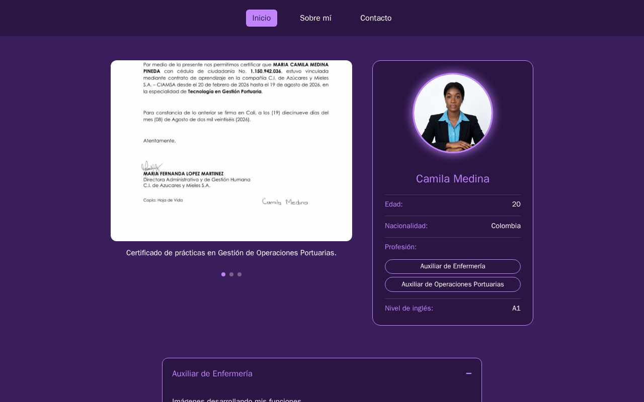 Preview of Portafolio personal de Camila — proyectos y trabajos destacados.