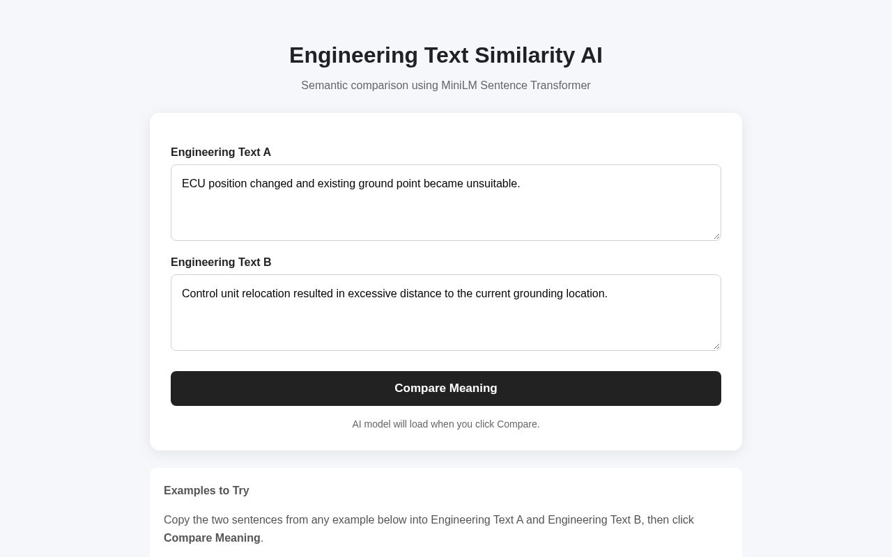 Preview of EngineeringTextSimilarityAIusingMiniLM