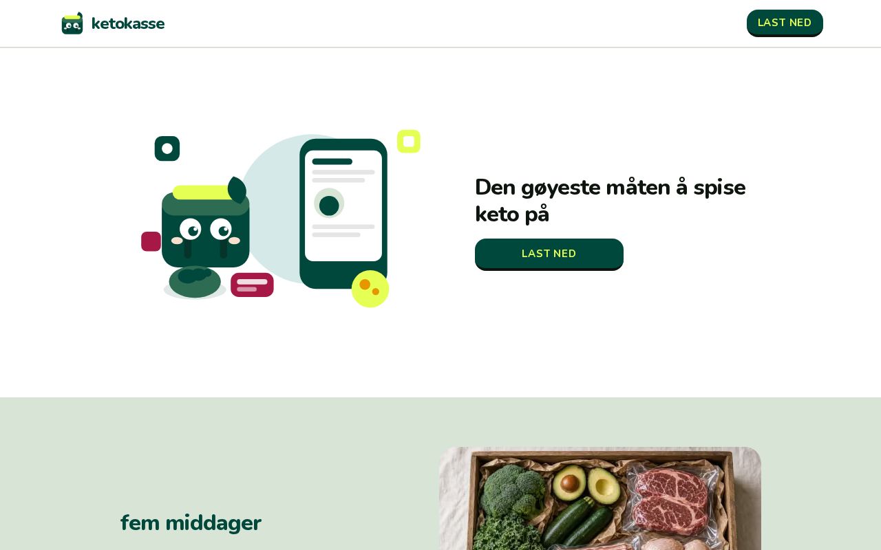 Preview of Norsk ketokasse landingsside — matkasse fra gården, ukentlig levering