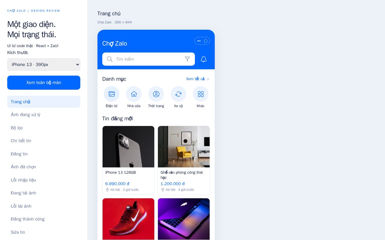 Preview of Zalo Mini App Frontend
