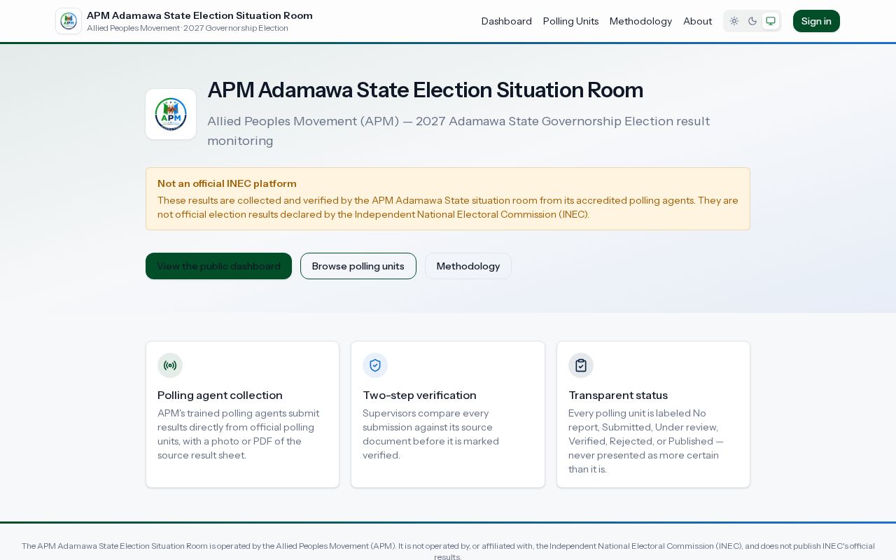 Preview of APM Adamawa State Election Situation Room