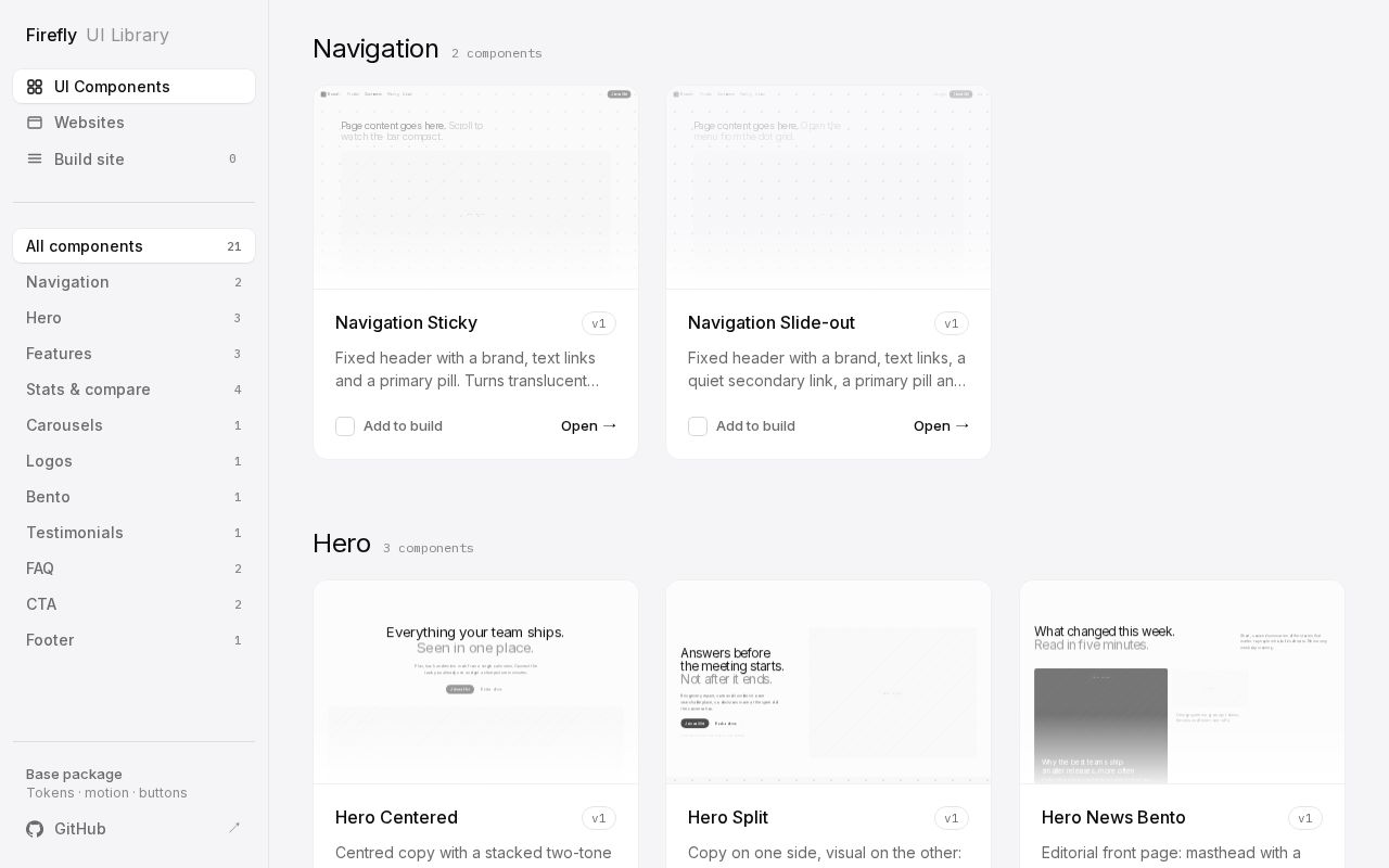 Preview of Firefly UI Library