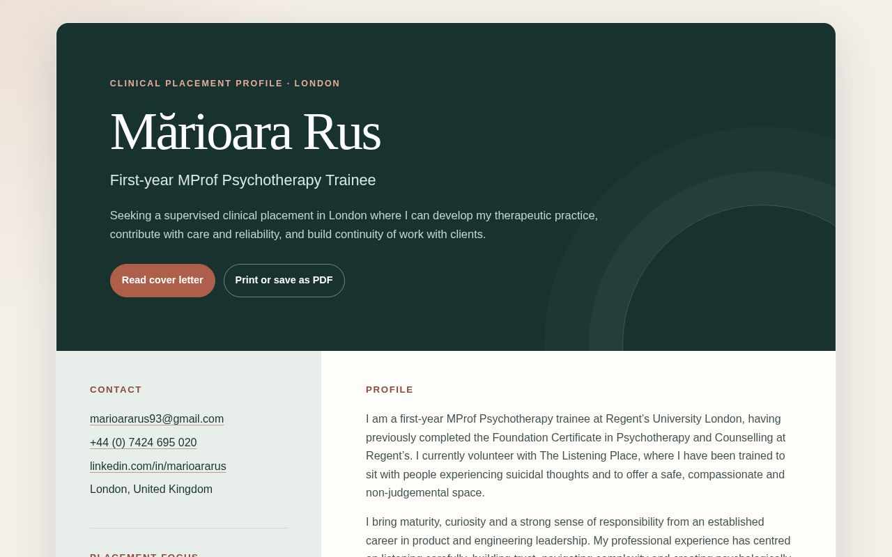 Preview of Psychotherapy Placement Profile