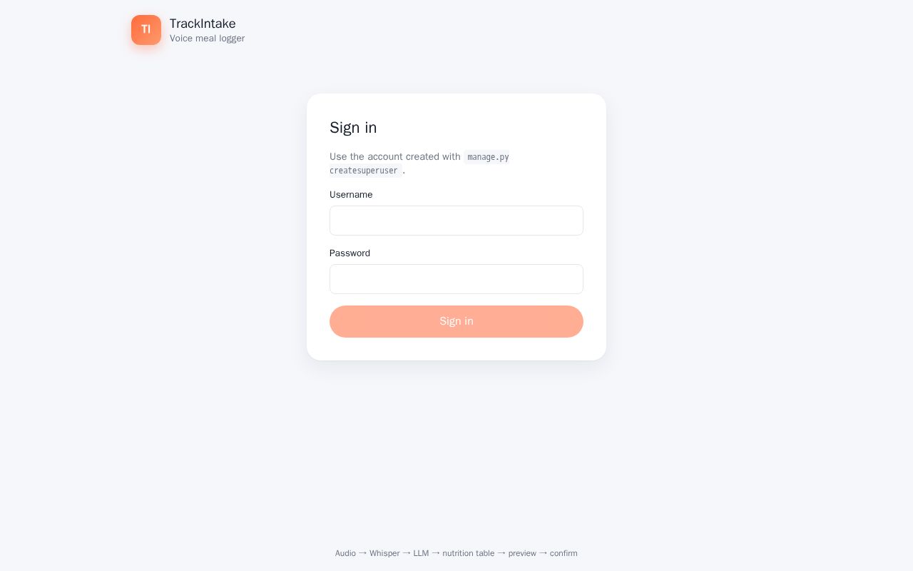 Preview of TrackIntake Voice Meal Logger