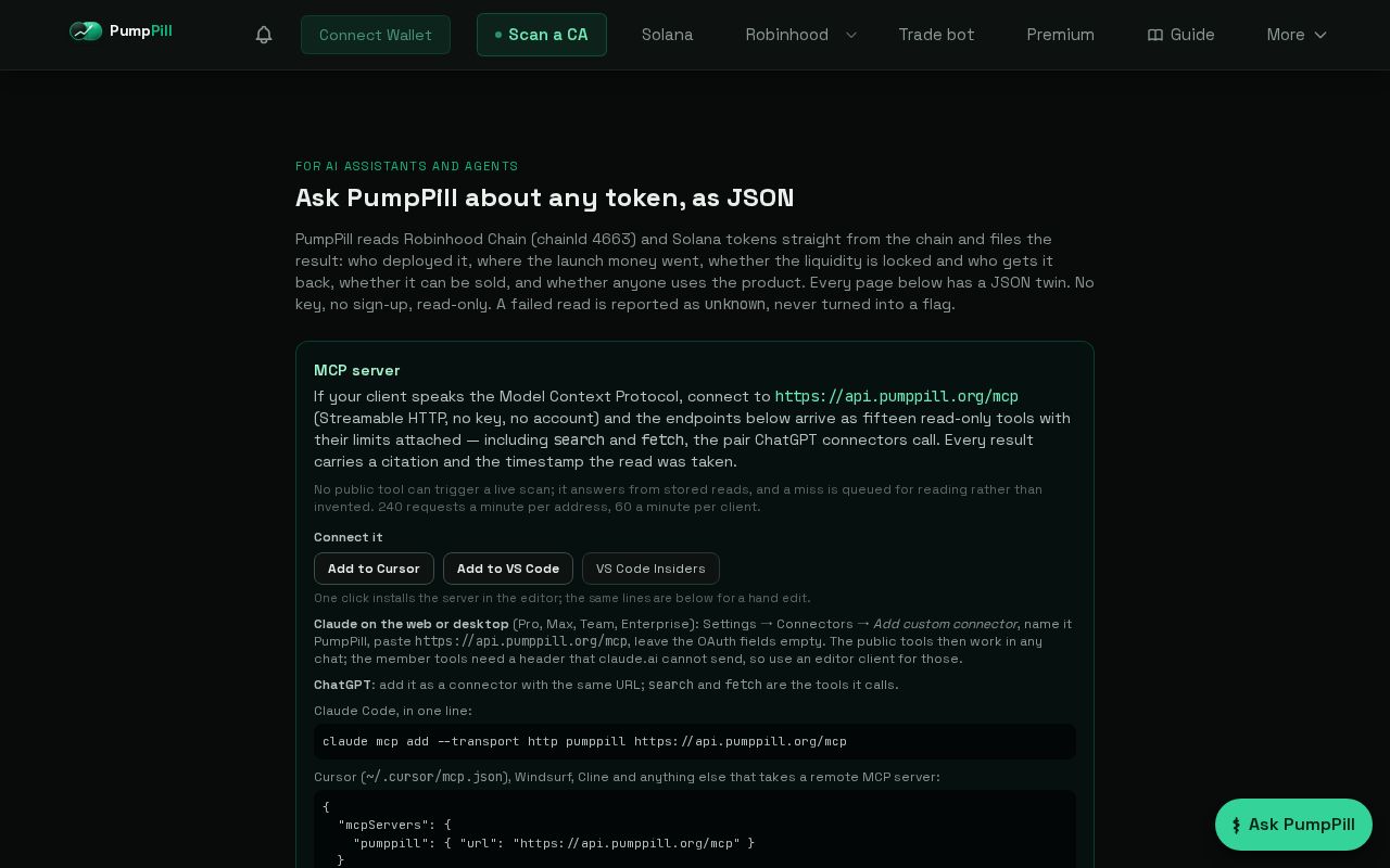 Preview of PumpPill for AI agents