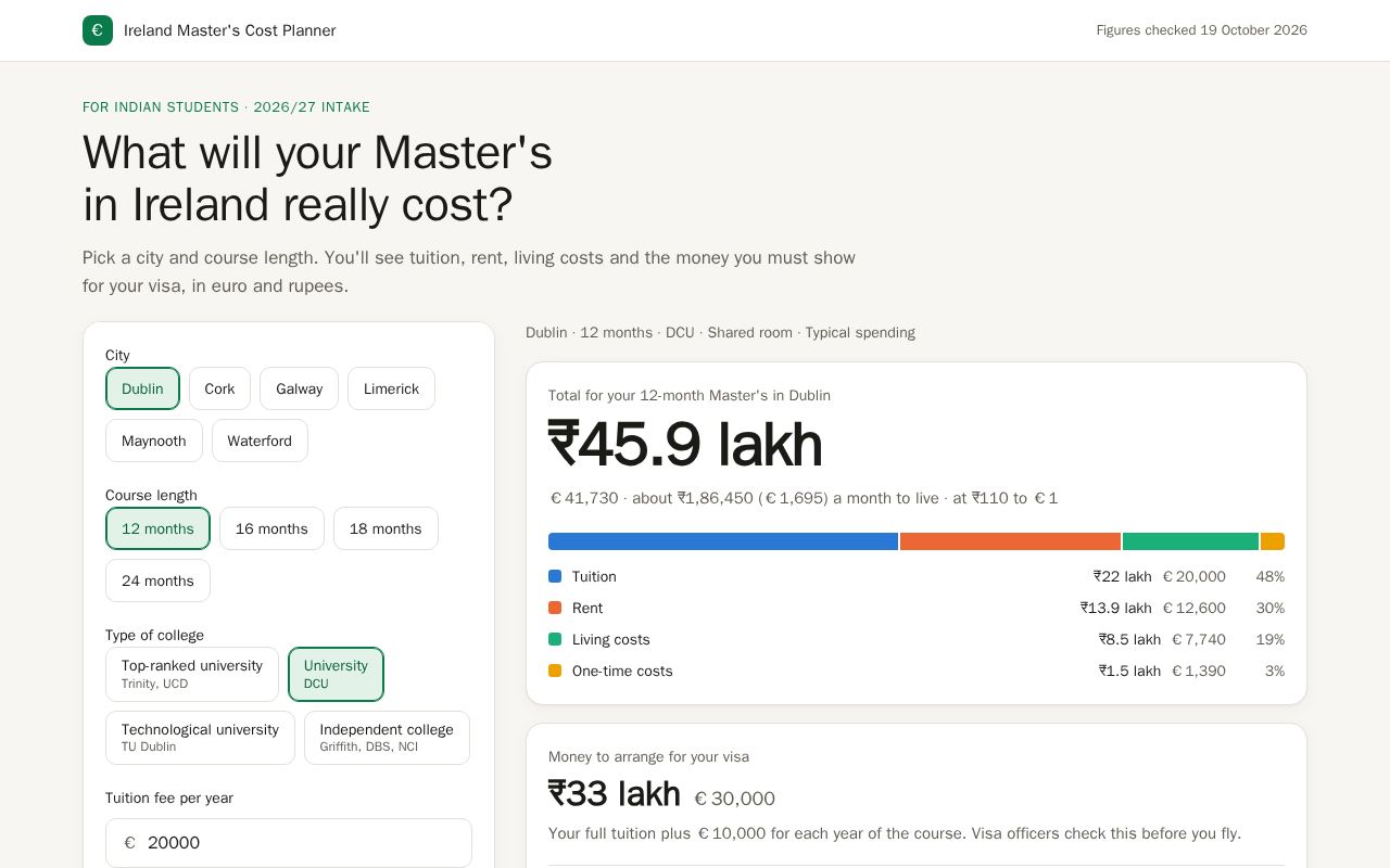 Preview of Ireland Cost Planner